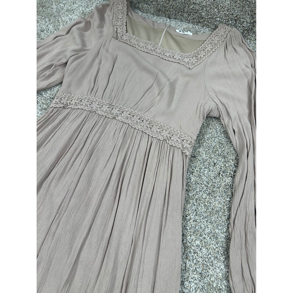 In Loom Women Mauve Taupe Long Sleeve Empire Waist Maxi Dress Size M #0865
